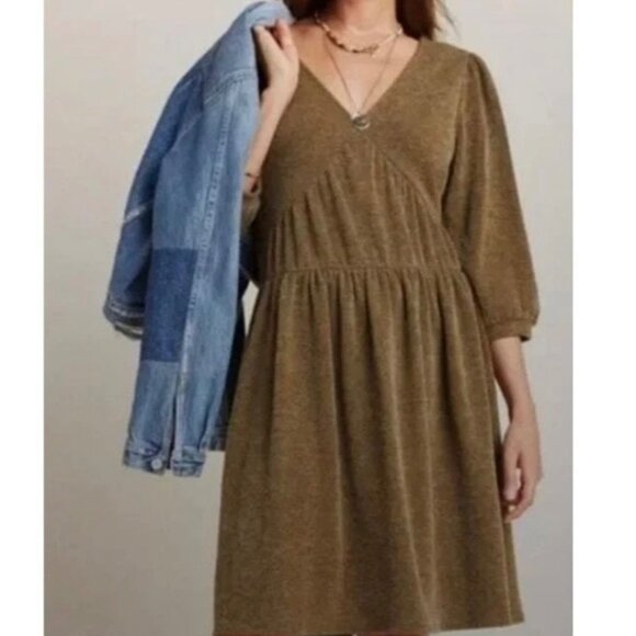 Anthropologie RO+DE Moss Green V-Neck Dress Puff Sleeves Milkmaid Size Small - Picture 7 of 8